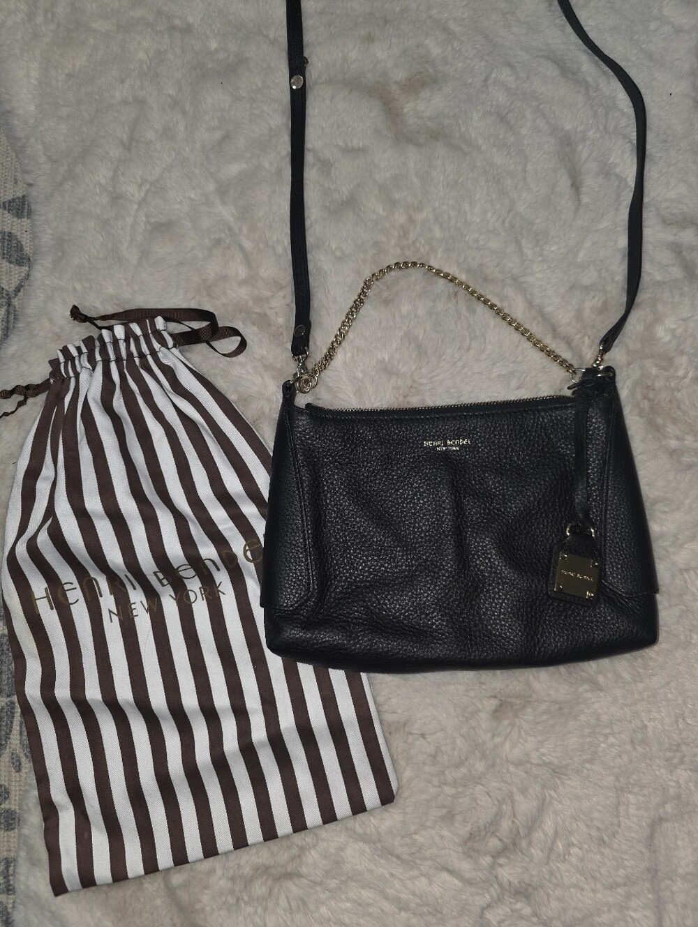Henri Bendel Black Pebbled Leather Crossbody Bag